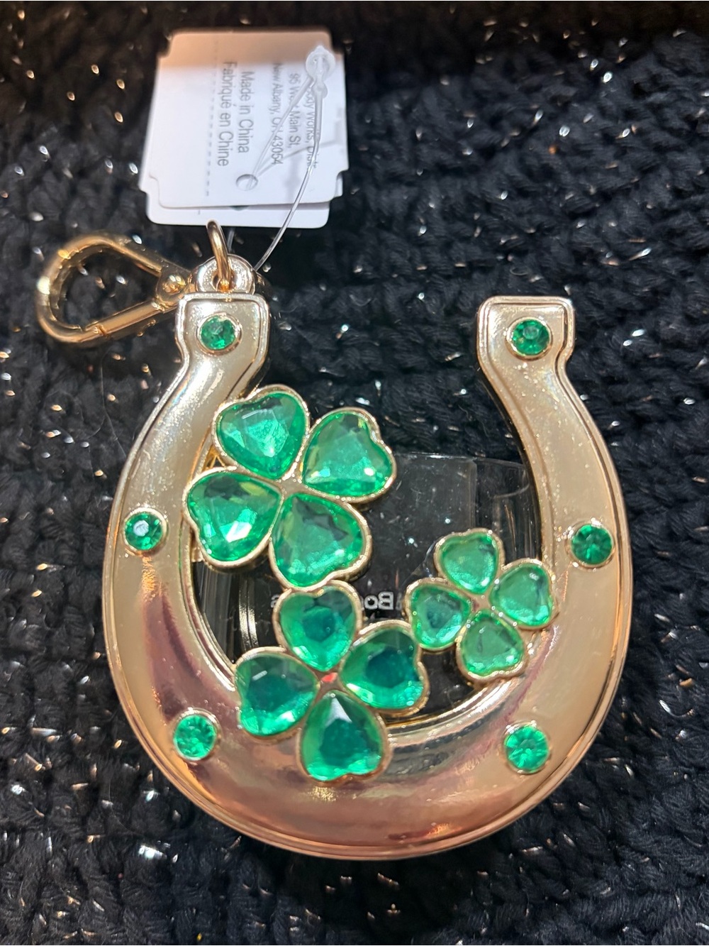 Bath & Body Works Horseshoe Pocketback Holder  with Emerald Green Clovers